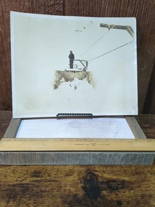 Rare Early Real Photo Snow King Rotary Plow Blizzard Scenic Action Tickett 8x10 - Picture 1 of 12