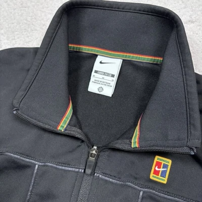 Nike Court Tennis Jacket Black Men M Rainbow Swoosh Logo Zips Mock Neck Athletic - Image 1 of 4