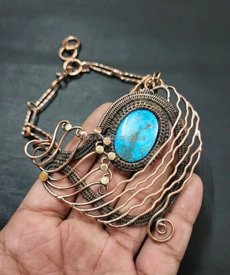 Increíble collar turquesa tibetana envuelto en alambre joyería piedras preciosas collar regalo Foto 1 de 4