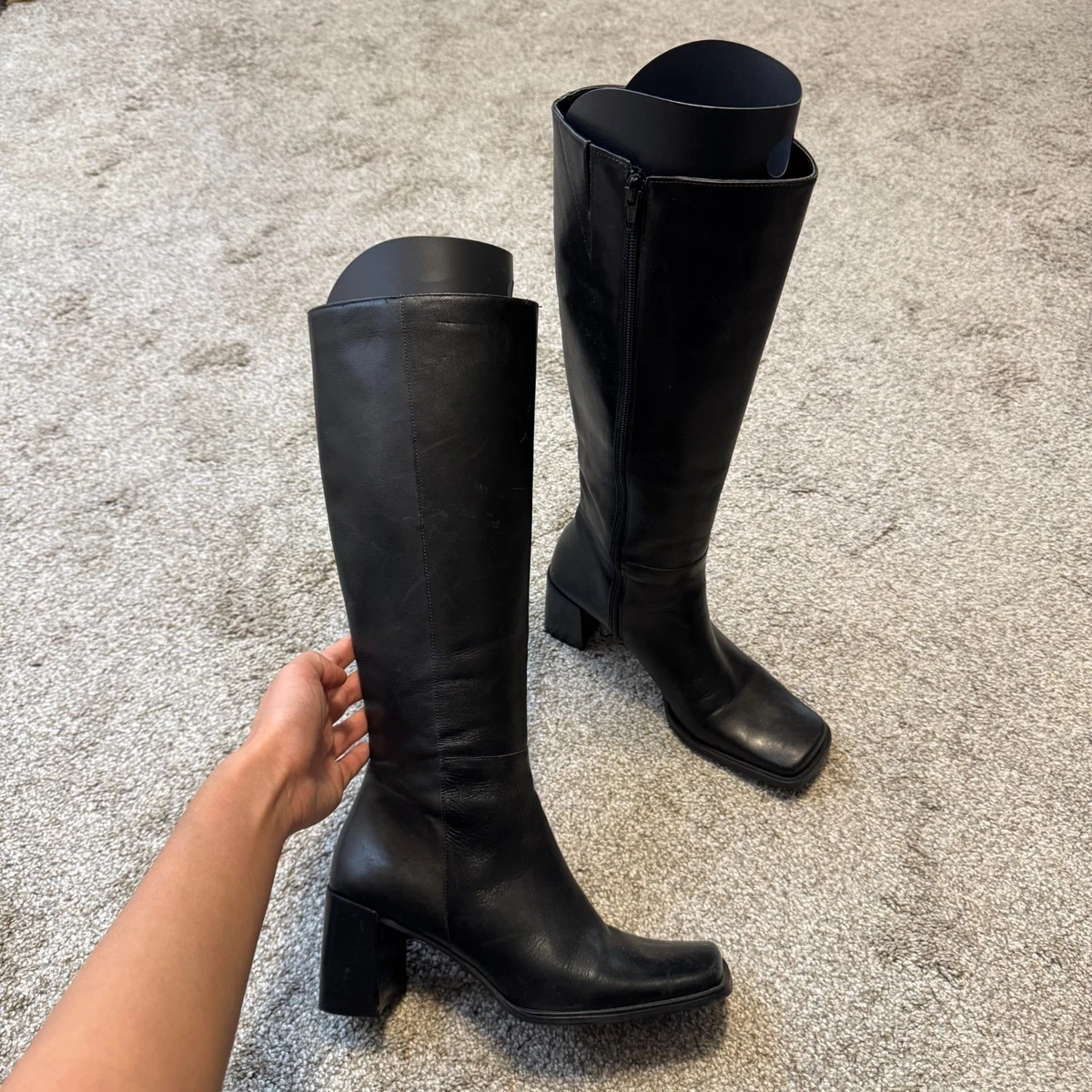 Square Toe Black Knee High Boots for Women for sale - eBay