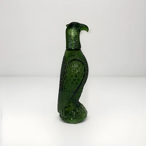 Eagle Bottle Decanter Green Glass 11" Tall Shot Glass Head Lid Empty Vintg Decor - Picture 1 of 7