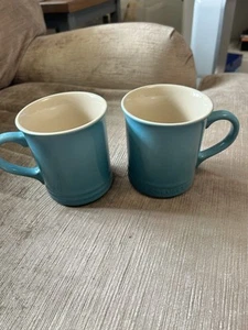 Le Creuset Pair Of Light Blue Mugs 400 Ml 14oz Large - Picture 1 of 5