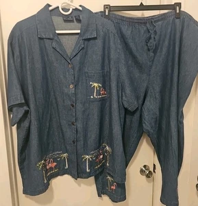 Jane Ashley Outfit Caprihose und Kurzarm Oberteil Set 100 % Baumwolle - Größe 3X - Bild 1 von 8