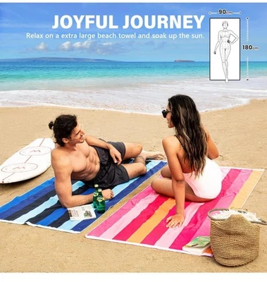 Winthome Beach Towel Microfibre Lightweight Swimming Quick Dry Towel Striped-2pc - Image 1 of 4