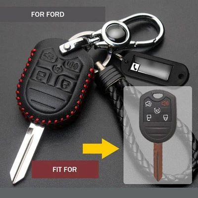 Leather Car Key Fob Case Cover Holder For FORD FOCUS FUSION EDGE EXPLORER F150 - Image 1 of 4