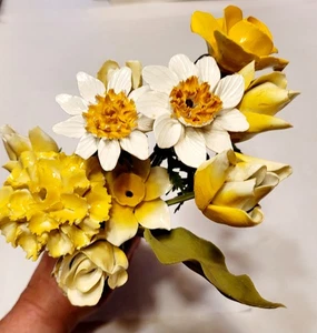 10 tallos de plástico Jonquil vintage de flores de cerámica amarilla ramo rosas tulipanes 8" - Imagen 1 de 13