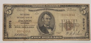 1929 Type 1 $5 Second NB Jackson Tennessee TN - Picture 1 of 6