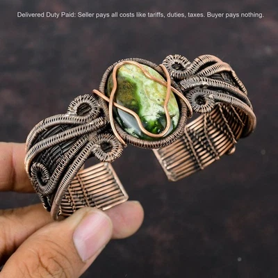 Brazalete brazalete de cobre para esposa envuelto en alambre hecho a mano piedra calcedonia cromada australiana Foto 1 de 4