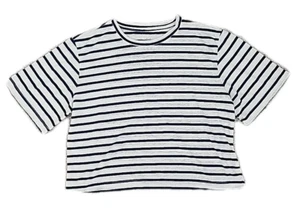 Universal Thread Leinenmischung Cropped Shirt Damen M Strick gestreift weiß blau - Bild 1 von 11
