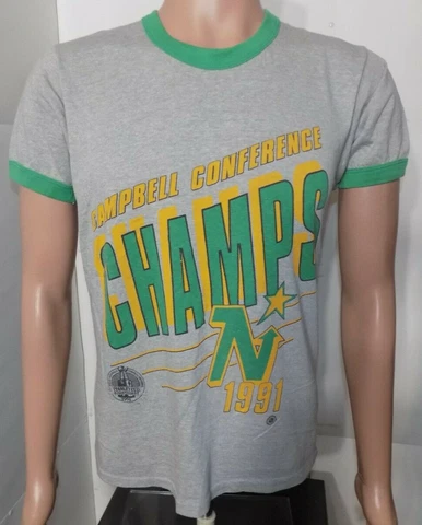 Minnesota North Stars Campbell Conference Champs 1991 Ringer T-Shirt (Sm/Md) Vtg Cover