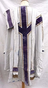 Französische Gothic Messgewand Stola Bezug Kelch Seide Samt goldener Zopf 1920 - Bild 1 von 6