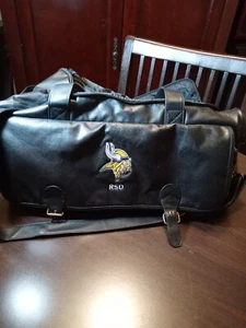 NFL MN Vikings Black Leather Duffle Bag Heavy Duty Hardware Left at Superdome! - Picture 1 of 22