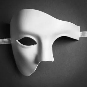 Blank White Venetian Half Face Phantom of the Opera Masquerade for Party Prom - Picture 1 of 5