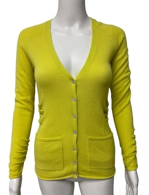 Suéter Bebe Para Mujer Manga Larga 100% Cachemira Verde Lima Cuello en V Botón Talla XS Foto 1 de 4