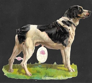 Antiker viktorianischer gestanzter Papier geprägter Foxhound schwarz-weißer Hund - Bild 1 von 2