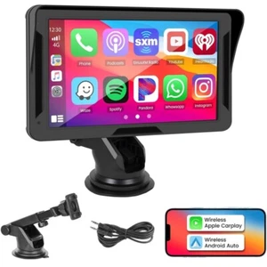 7" Portable BT Wireless Apple Carplay Car Stereo Android Auto Touch Screen Radio - Picture 1 of 24