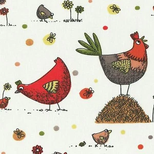 Textiles français Cluck, Cluck… Hens & Chicks fabric - 100% Cotton (Countryside) - Picture 1 of 4