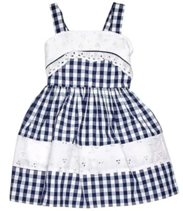 Sweet Heart Rose Little Girl's Embroidered Eyelet Plaid Dress-Size-6 6X-N Blue - Picture 1 of 4