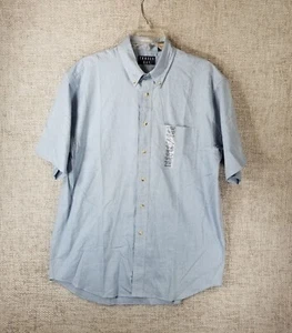 Trader Bay Short Sleeve Button Up Shirt 100% Cotton Men's M Lt Blue Weave NWT - Picture 1 of 11