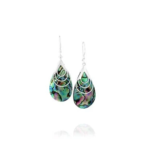 925 Sterling Silver Dangle Teardrop Abalone Paua Shell Earrings Handmade Jewelry - Picture 1 of 7