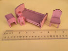 Vintage Antique Doll House Bedroom Set With Early Plastic Baby Doll