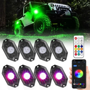 8 Pods RGB LED Rock Lights OffRoad Wireless Bluetooth Music Multi-color Truck US - Bild 1 von 12