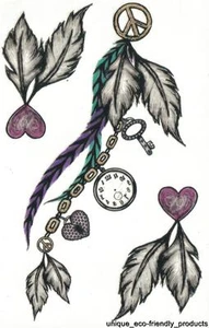 HOJA DE CORAZÓN DE PLUMA TAT 4,50 X 7 TAMAÑO GRANDE TOTALMENTE NUEVO DISEÑO Tatuaje Temporal - Imagen 1 de 1