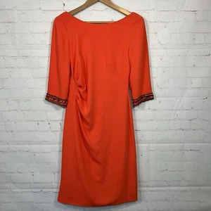 Pamella Roland Dress Womens Size 6 Orange Straight Ruched Jewels Draped Back - Picture 1 of 12