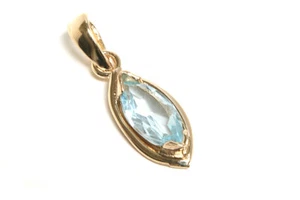 9ct Gold Blue Topaz Pendant Marquise Necklace No chain Gift Boxed Made in UK - Picture 1 of 6