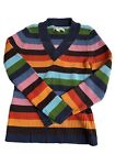 Tommy Hilfiger Rainbow Horizontal Stripe V-Neck Longsleeve Sweater Sz L Juniors