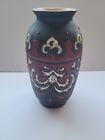 6” Tall Small Brown Ceramic Vase With Red & Cream Raised Accents Very Pretty