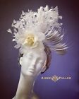 Kentucky Derby Fascinator Gray White Cream Ascot Hat Rose Holiday Christmas Hat