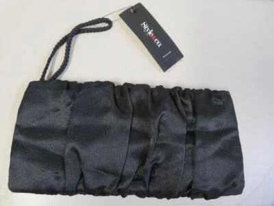 Style & Co Black Satin Gathered Evening Clutch Purse with Wrist Loop 11" x 5" - Image 1 of 3
