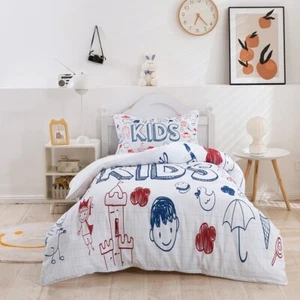 3D Simple Drawing Kids Quilt Cover Set Duvet Cover Bedding Pillowcases - Picture 1 of 8
