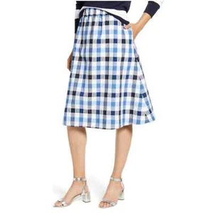 1901 Blue White Checkered Plaid Cotton Skirt - Picture 1 of 8