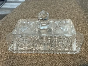 American Cut Crystal ELEANOR 1/4 LB Covered BUTTER Dish - Picture 1 of 7