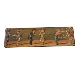 Antique pencil box pre 1800’s featuring children on the front and a cross  - Picture 1 of 3