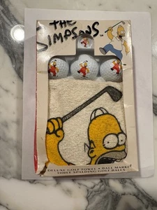 1992 SPALDING THE SIMPSONS DELUX GOLF GIFT SET HOMER TOWEL, 3 GOLF BALLS, MARKER - Picture 1 of 9
