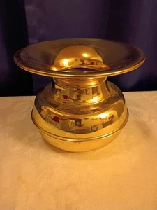 Olla/jarrón grande de latón artesanal de cobre de colección 6,5" Tx8" diámetro superior pátina dorada MCM  - Imagen 1 de 9