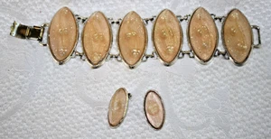Vintage LUCITE Snail Shell BRACELET & Clip On EARRINGS 50s Bold Glitter MCM - Picture 1 of 17