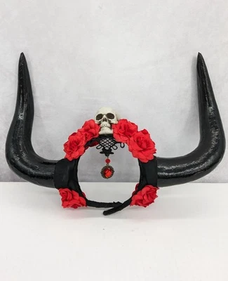 Diadema calavera rosas asna gótica accesorios para el cabello disfraz talla única para la mayoría Foto 1 de 4