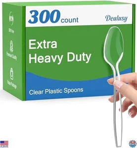 300 Clear Plastic Spoons, Heavy Duty, BPA-Free, Durable Disposable Party - Picture 1 of 7