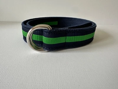 The Belted Cow Company - Cinturón clásico a rayas cinta anillo en D - azul marino/verde - mediano Foto 1 de 4