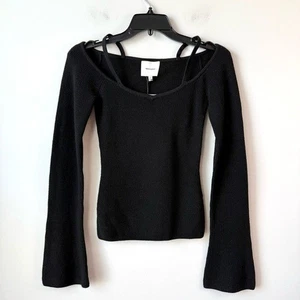 Reformation Romey Merino Wool Cold Shoulder Sweater Black XS - Picture 1 of 8