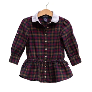 Ralph Lauren camicia abito bambino 2T tartan a quadri Peter Pan colletto cinched preppy - Foto 1 di 11