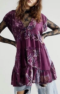 Free People Minikleid geflickt mit Schals Samt zusammengesetzt gemischt bedruckt Gr. S Neu mit Etikett - Bild 1 von 15
