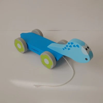 11" J'adore Paris Tortuga Azul Verde, Animal de Madera, Juguete para Tirar Niño Pequeño, Flores Foto 1 de 4