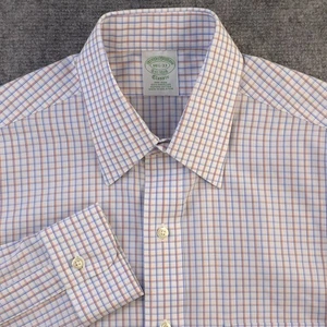 Brooks Brothers Hemd 14,5 33 klassisch bügelfrei blau orange kariert Spitze - Bild 1 von 9