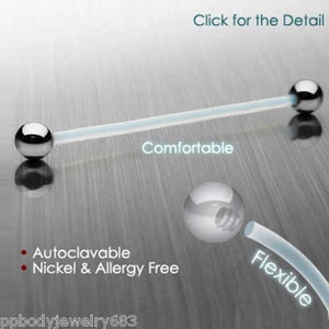 PAIR 14G PTFE Barbell 5mm Surgical Steel Ball Industrial Nipple Ring Tongue Ring - Picture 1 of 4