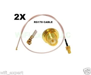 2X U.FL RG178 Mini PCI to RP-SMA Pigtail Antenna WiFi Cable 16 Inches (40cm) USA - Photo 1/4